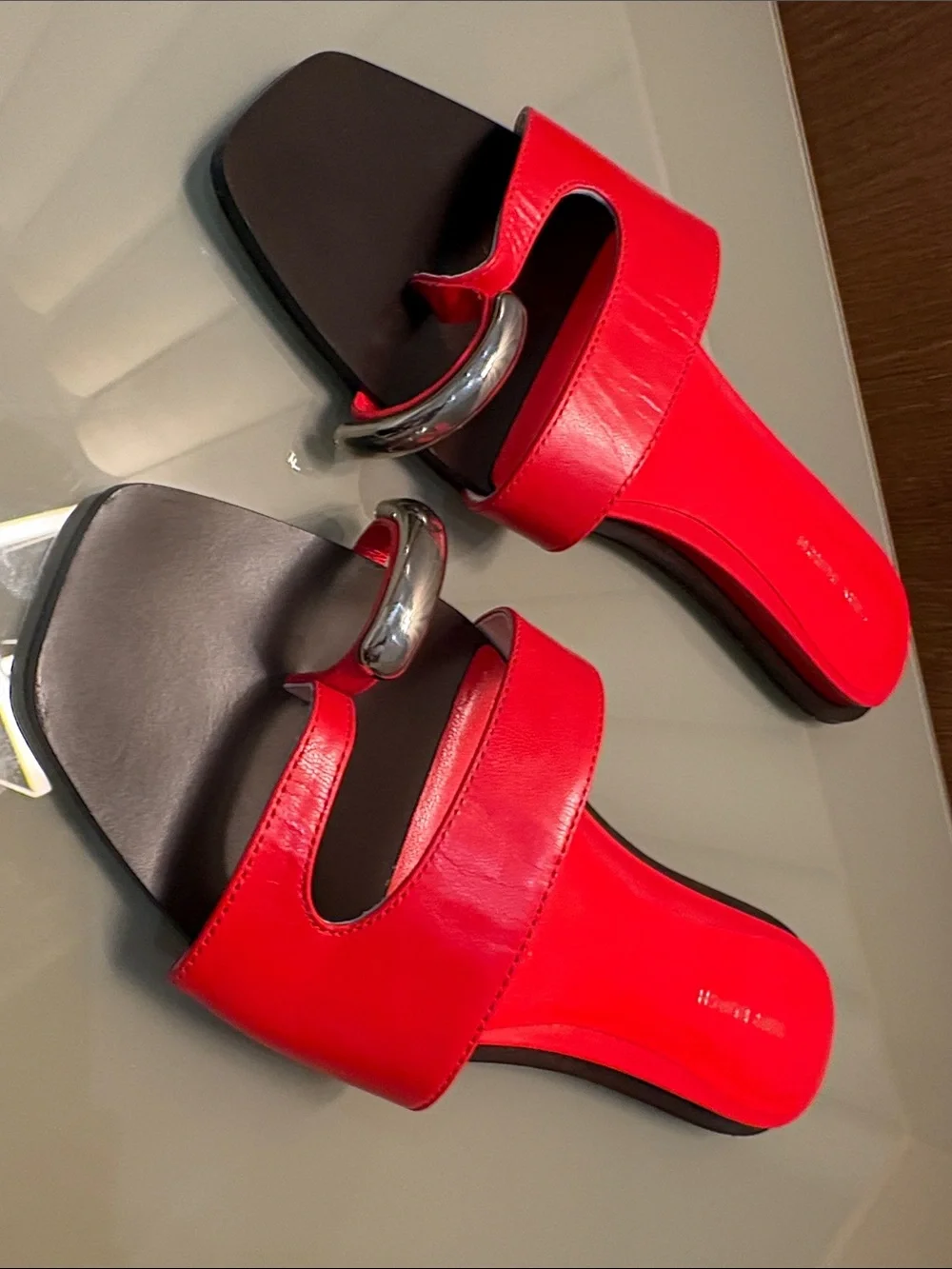 Tory Burch Red Leather Slide Mules with Silver Accent